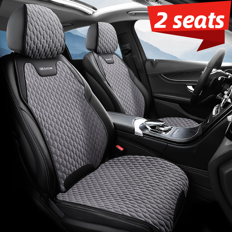 Car Accessories Must Have - フロント2席用、夏に欠かせない、快適で通気性のあるリネン製カーシートクッションカバー、美しく耐久性がありお手入れが簡単なカーシートクッション、カーシートの装飾と保護アクセサリー、セダン/SUV/ピックアップなどの車のフロントシートに適しており、車愛好家に最適な選択肢、車のオーナーへのギフト。